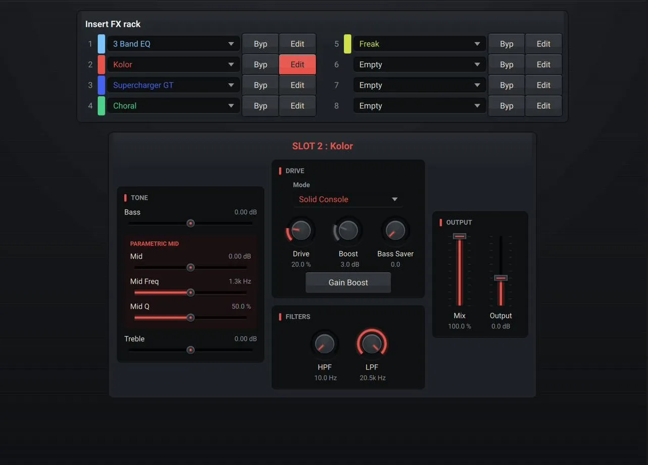 Insert FX rack, Disruptor interface screenshot